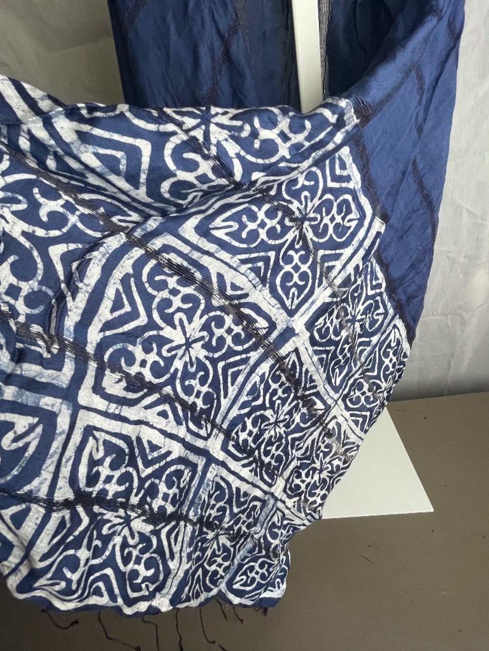 Dark blue silk batik scarf from Laos